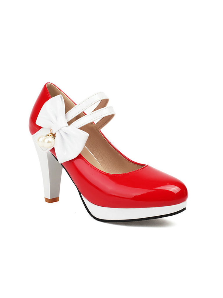 Mary Jane Color Block Side Bow High Heel Shoes: timeless vintage elegance she makes her own