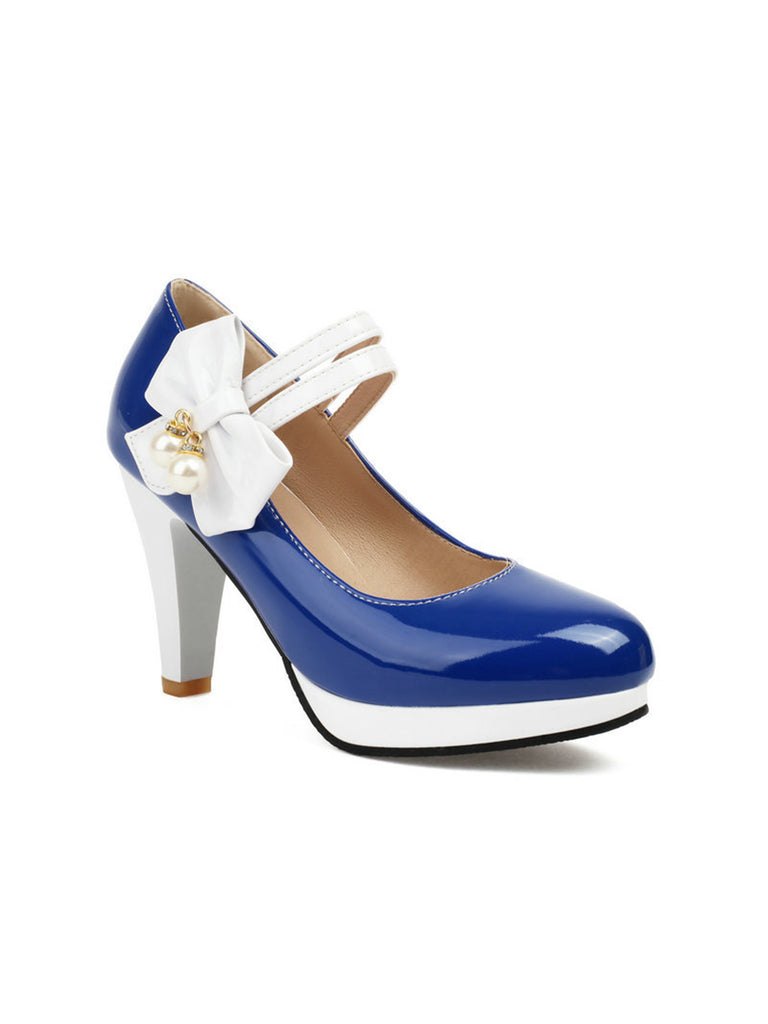 Mary Jane Color Block Side Bow High Heel Shoes — vintage vintage charm for her modern wardrobe