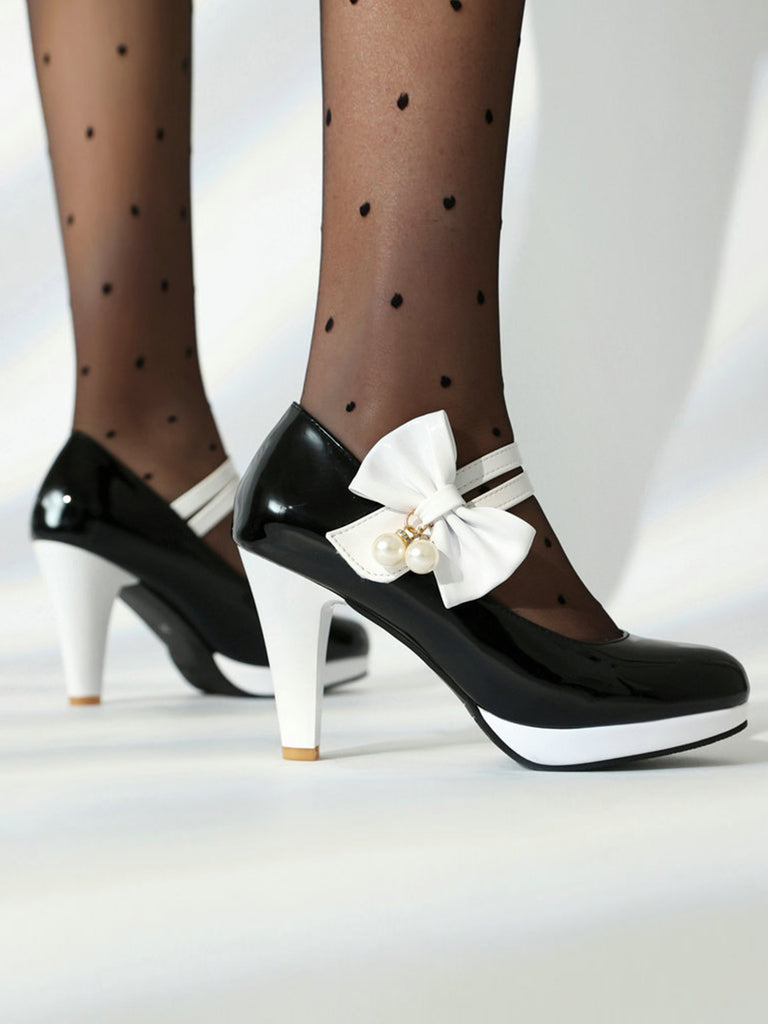 This Mary Jane Color Block Side Bow High Heel Shoes whispers vintage secrets to those who notice