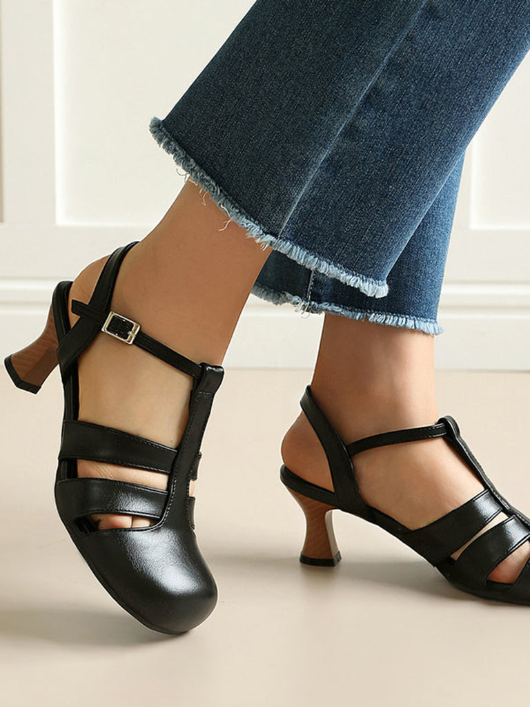 Mary Jane Cutout Ankle T-Strap Chunky Heels, vintage shoes, retro heels - perfect for women who love vintage and retro fashion