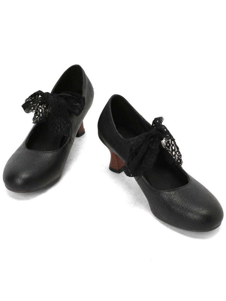 Retro Stage vintage Mary Jane heels with delicate lace bow detail for elegant occasions