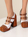 Mary Jane Studded Square Toe Block Heel Shoes - vintage shoes, retro heels