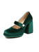 Mary Jane Velvet Pearl Button Chunky Heel Shoes - vintage shoes, retro heels