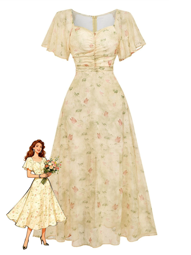 Mauve Green 1950s Vintage Swing Dress