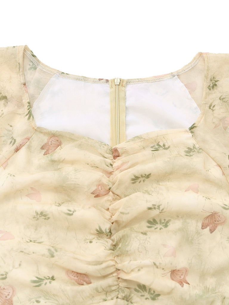 Mauve Green 1950s Vintage Swing Dress