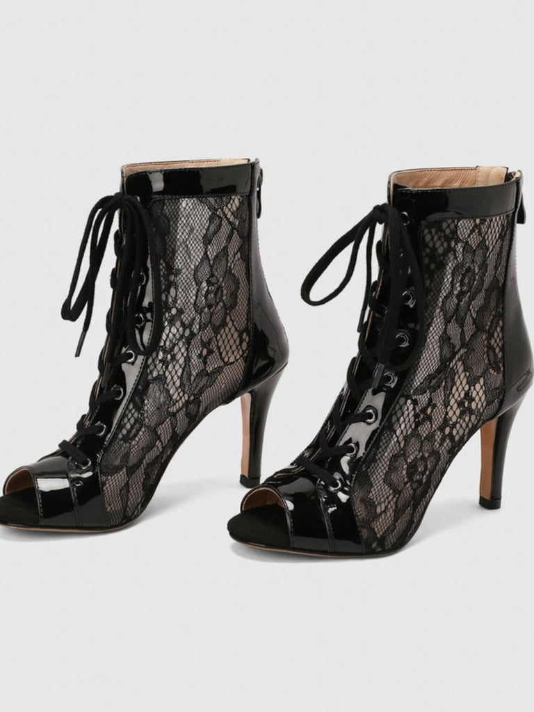 Mesh Patchwork Peep Toe High Heel Sandals - vintage shoes, retro heels