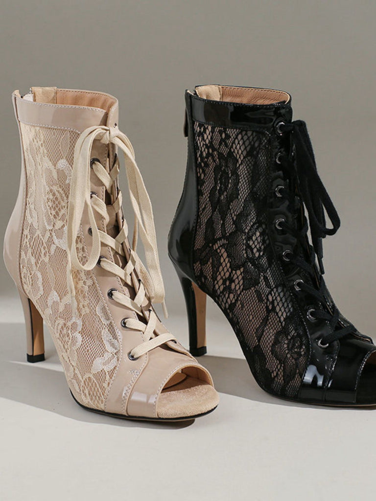 Mesh Patchwork Peep Toe High Heel Sandals - vintage shoes, retro heels