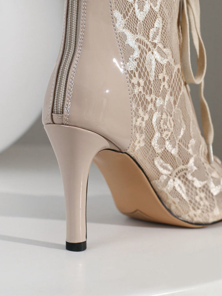 Mesh Patchwork Peep Toe High Heel Sandals - vintage shoes, retro heels
