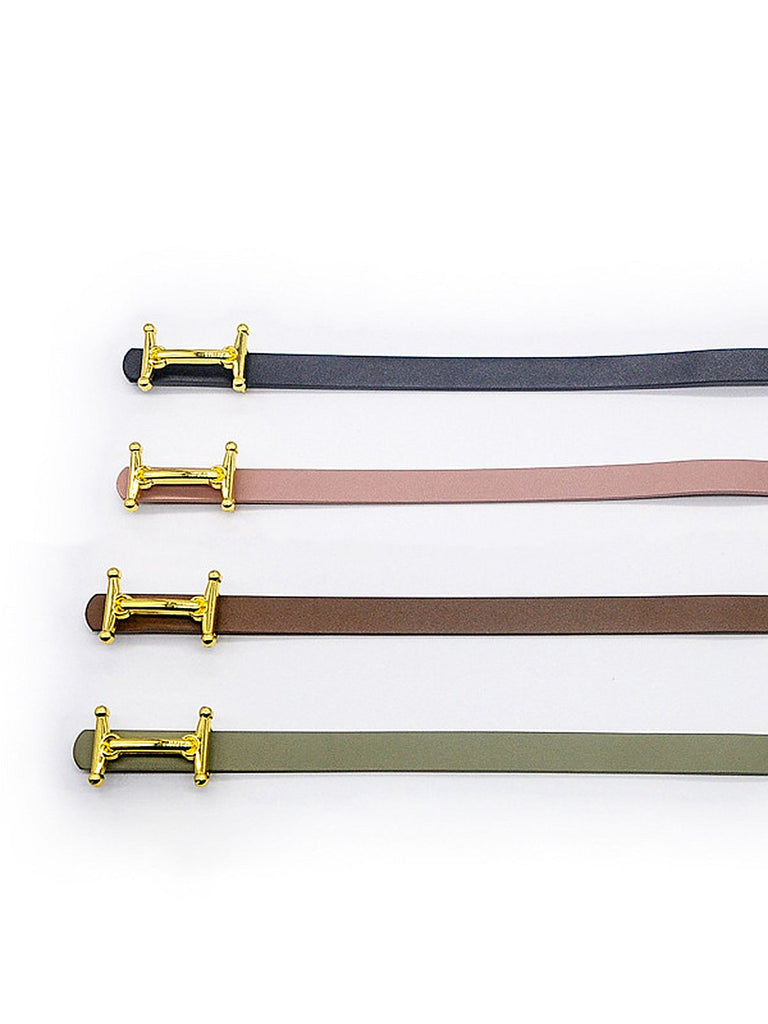 Metal Buckle H Letter PU Leather Thin Belt - vintage fashion, retro style