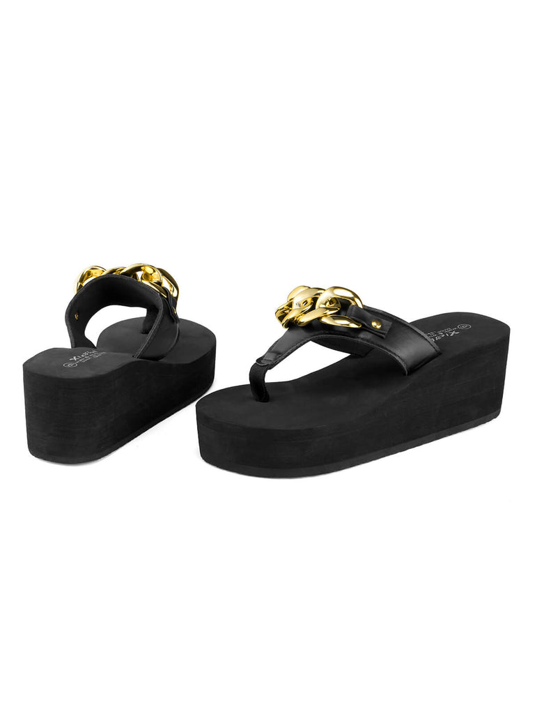 Metal Chain Wedge Flip Flop Slippers, vintage fashion, retro style - perfect for women who love vintage and retro fashion