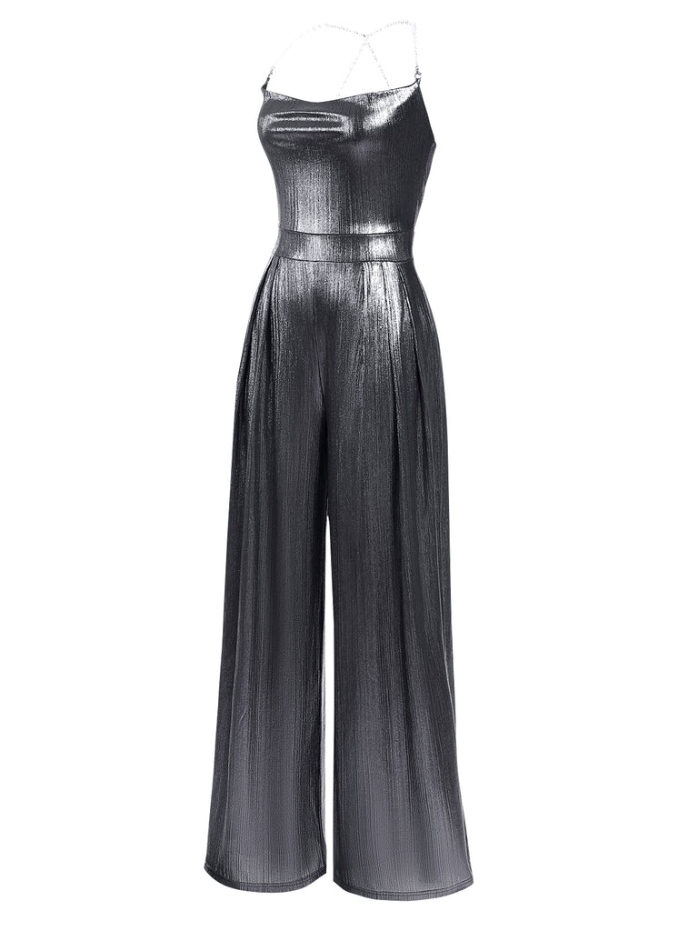 Metallic 1980s Cowl Neck Spaghetti | 1980s | vintage romper, retro jumpsuit