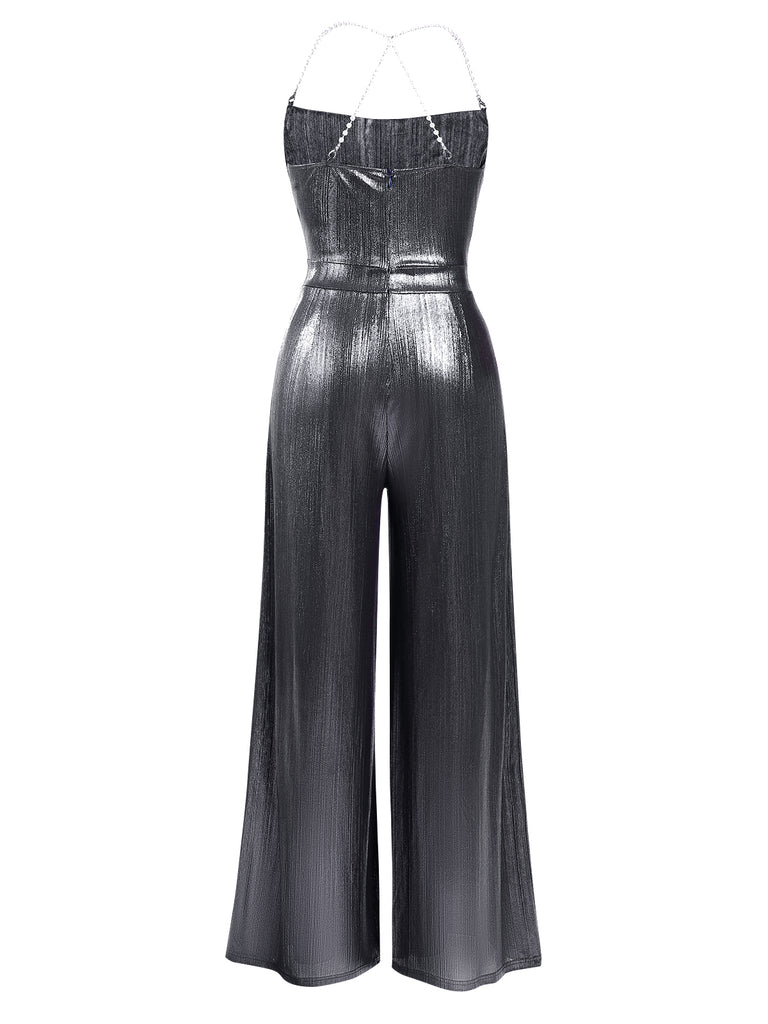 Metallic 1980s Cowl Neck Spaghetti | 1980s | vintage romper, retro jumpsuit