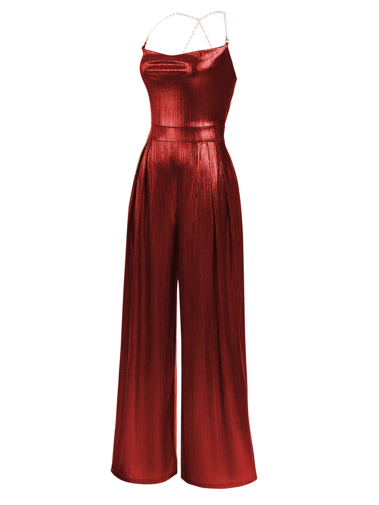 Metallic 1980s Cowl Neck Spaghetti | 1980s | vintage romper, retro jumpsuit