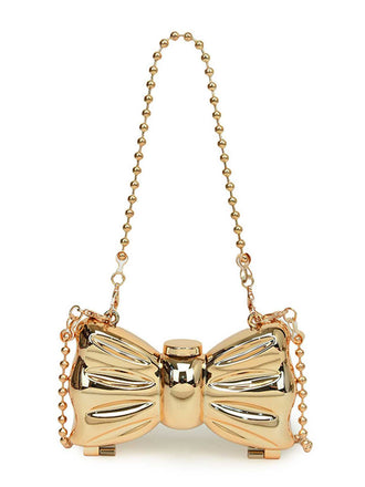 Metallic Bow Beaded Chain Bag - vintage fashion, retro style