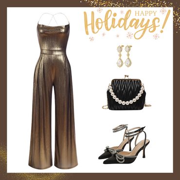 She finds her 1980s story in this Metallic Gold 1980s Cowl Neck Spaghetti Strap Jumpsuit