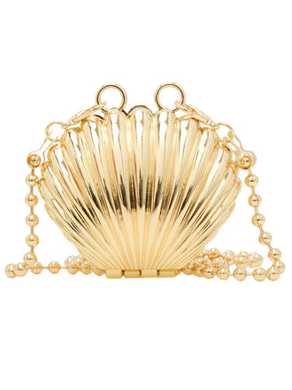 Metallic Shell-Shaped Beaded Chain Clutch Bag - vintage fashion, retro style