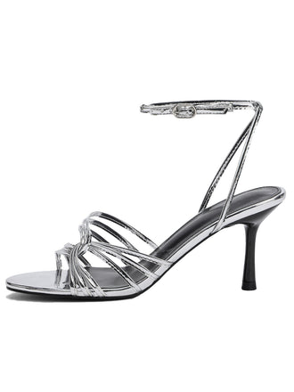 Metallic Silver Strappy Stiletto Sandals - vintage fashion, retro style
