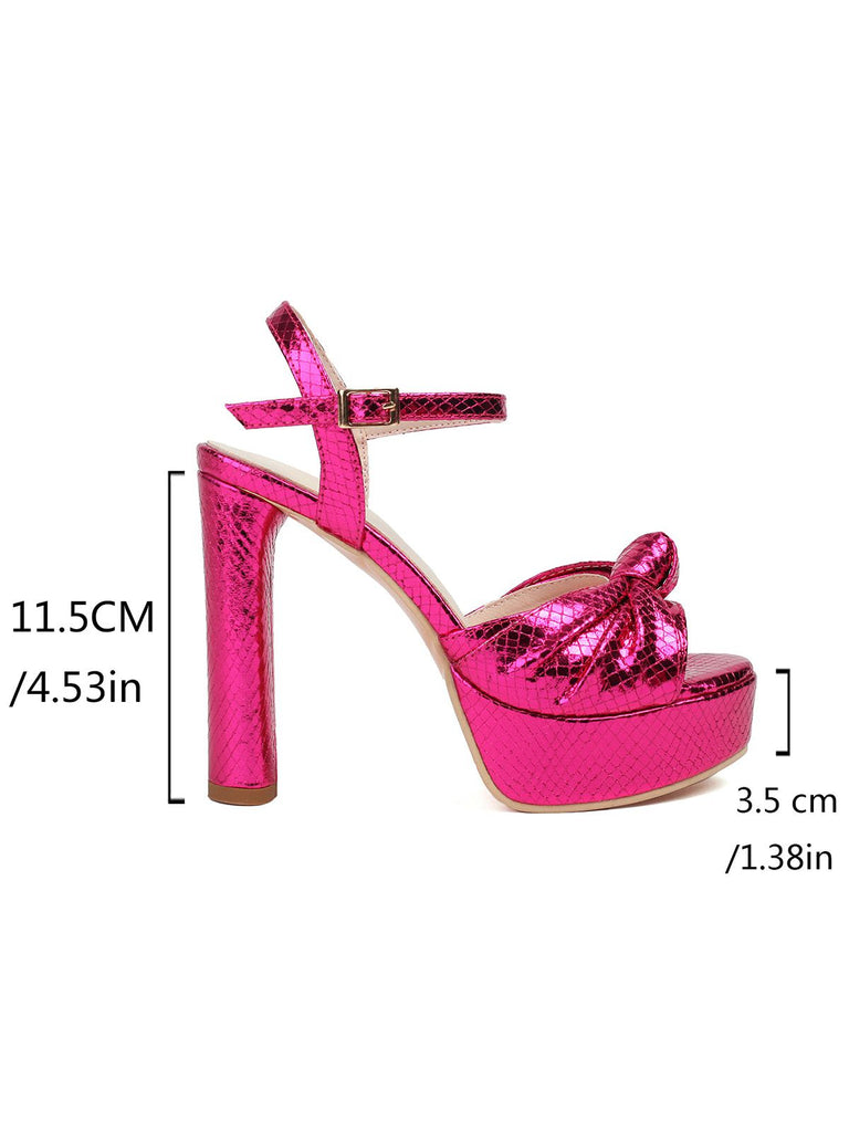 Metallic Snake Print Chunky High Heel Sandals - vintage shoes, retro heels