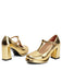 Metallic Square Toe Block Buckle Heels - vintage shoes, retro heels