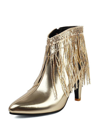 Metallic Tassel Pointed Toe Stiletto Chelsea Boots - vintage fashion, retro style
