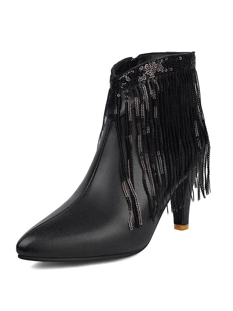 Metallic Tassel Pointed Toe Stiletto Chelsea Boots - vintage fashion, retro style