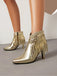 Metallic Tassel Pointed Toe Stiletto Chelsea Boots, vintage fashion, retro style - perfect for women who love vintage and retro fashion