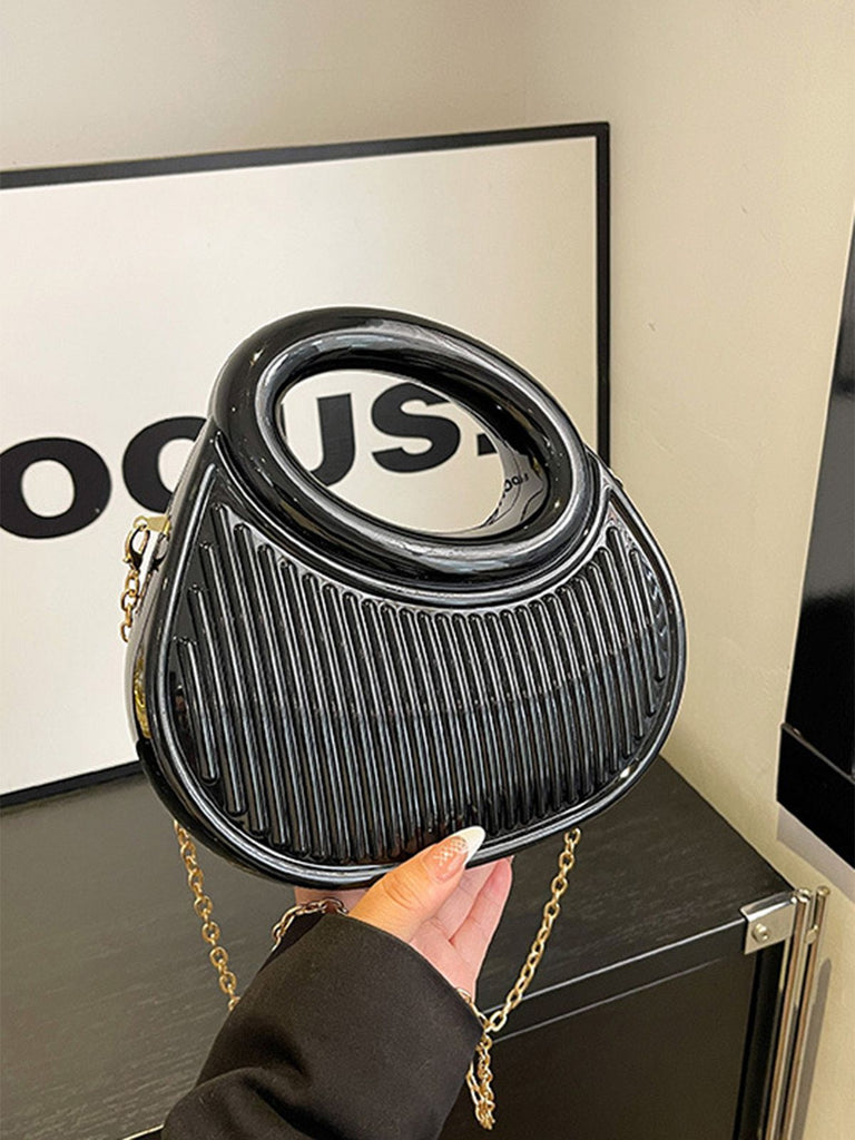 Metallic Top-Handle Chain Crossbody Bag - vintage fashion, retro style
