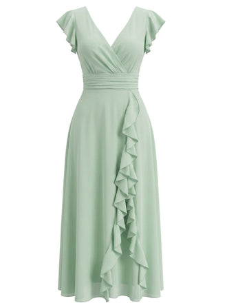 Mint-Green-1930s-Chiffon-Ruffle-V-Neck-A-Line-Dress, vintage, retro, dress