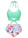Mint Green 1940s Floral High-Waist Bikini Swimsuit - vintage swimsuit, pin-up style