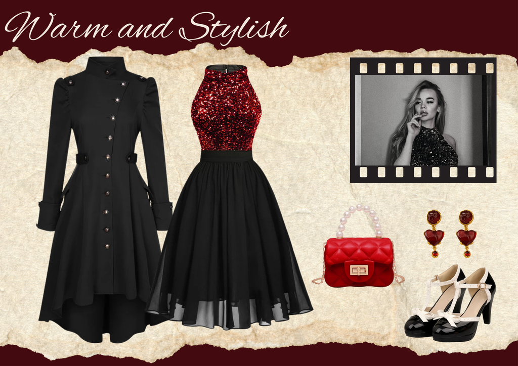 Red 1950s Gold Glitter Patchwork Dress