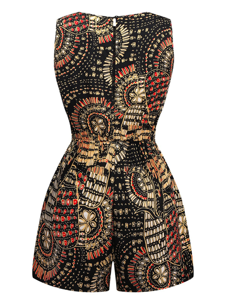 Multiclor 1970s Boho Irregular Print Romper - vintage jumpsuit, retro fashion