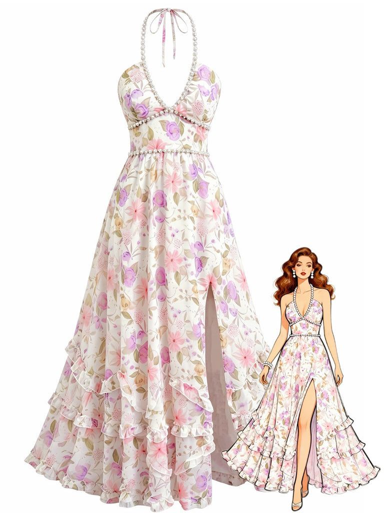 Multicolor 1930s Print Spaghetti Strap Dress Dress