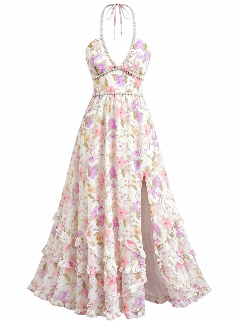 Multicolor 1930s Print Spaghetti Strap Dress Dress