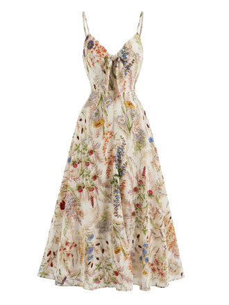 Multicolor 1930s Floral V-Neck Bohemian Slip Dress - vintage dress, retro fashion