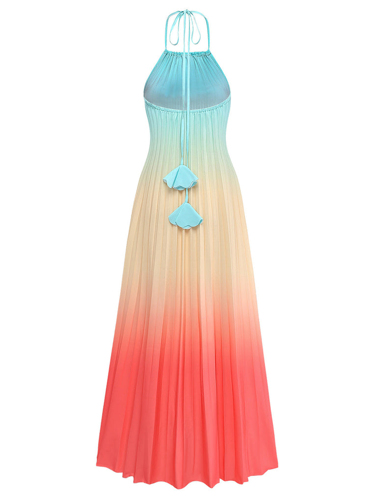 Multicolor 1930s Halter Gradient Pleated Maxi Dress - vintage dress, retro fashion for vintage lovers