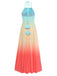 Multicolor 1930s Halter Gradient Pleated Maxi Dress - vintage dress, retro fashion for vintage lovers