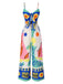 Multicolor 1930s Painting Chest Tie Jumpsuit, vintage romper, retro jumpsuit - perfect for women who love vintage and retro fashion