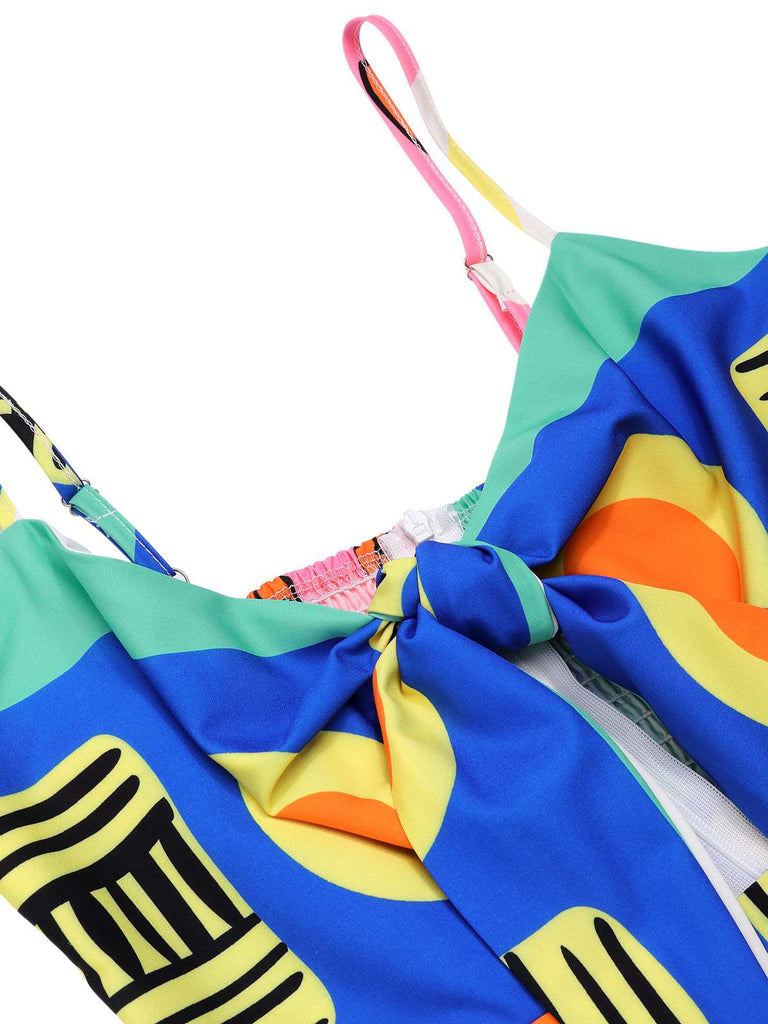 Multicolor 1930s Painting Chest Tie Jumpsuit, vintage romper, retro jumpsuit - perfect for women who love vintage and retro fashion
