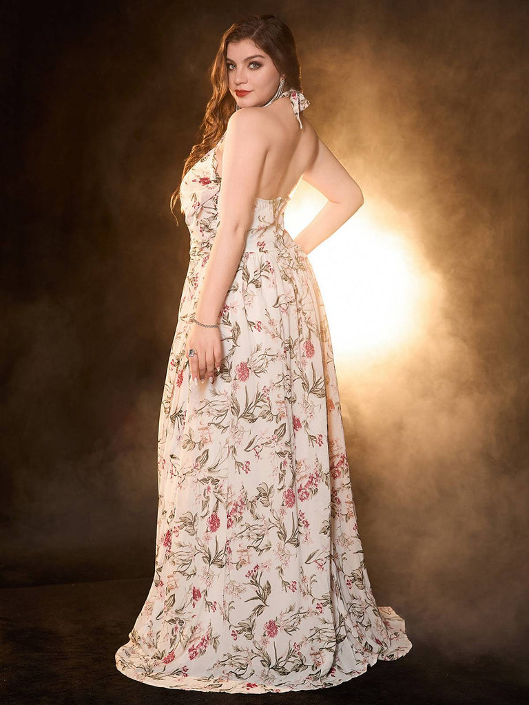 Multicolor 1930s Rose Cross Halter Maxi Dress - vintage dress, retro fashion