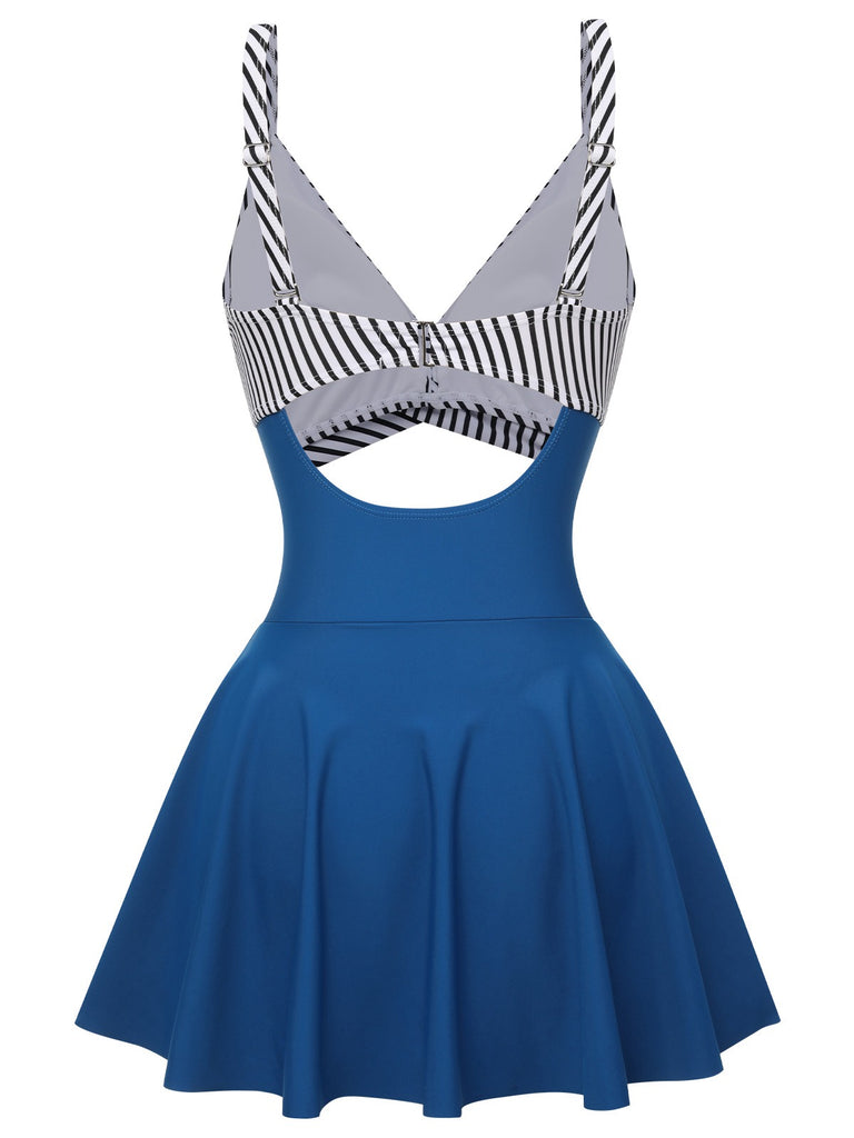 Multicolor 1930s Stripe Skirted One-piece Swimsuit, vintage skirt, retro style - perfect for women who love vintage and retro fashion