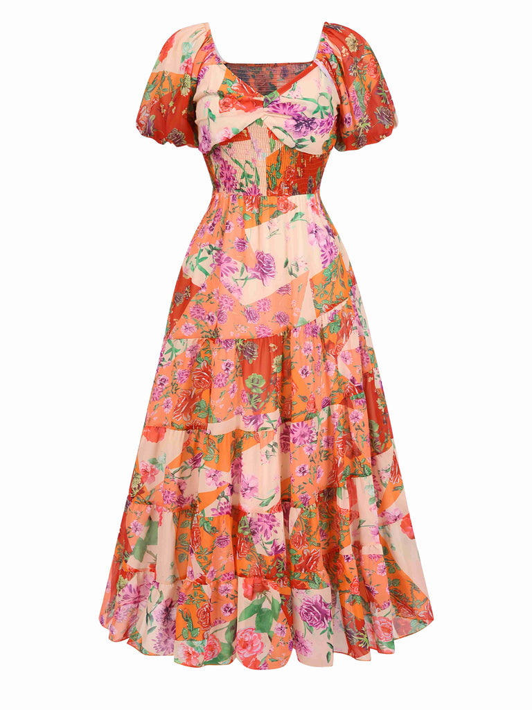 She slips into this Multicolor 1930s Sweetheart Neck Floral Maxi Dress and suddenly it's a 1930s daydream