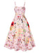 Multicolor 1940s Checkerboard Floral Spaghetti Straps Dress, vintage dress, retro fashion, floral print - perfect for women who love vintage and retro fashion