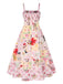 Multicolor 1940s Checkerboard Floral Spaghetti Straps Dress, vintage dress, retro fashion, floral print - perfect for women who love vintage and retro fashion
