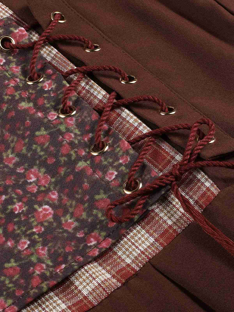 Multicolor 1940s Floral Plaid Pastoral Dress, vintage dress, retro fashion, floral print - perfect for women who love vintage and retro fashion