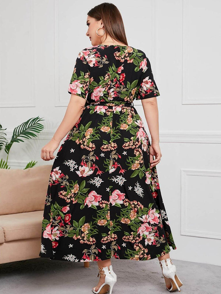 Multicolor 1940s Floral V-Neck Tie-Up Dress — vintage elegance for the modern woman