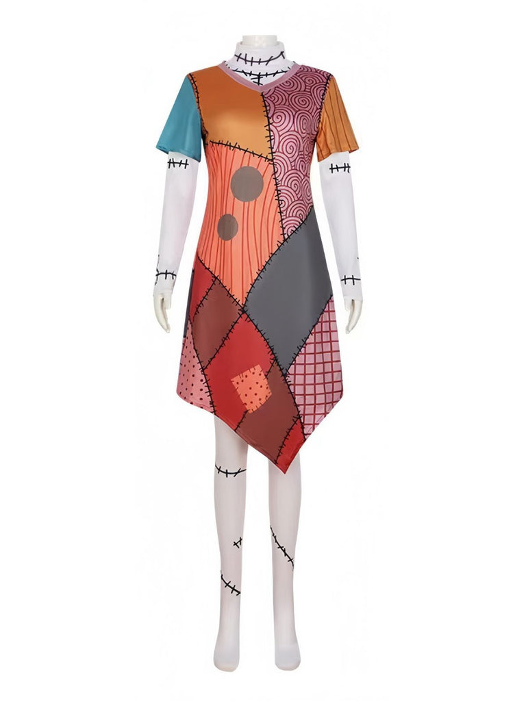 Multicolor 1940s Halloween Nightmare Sally Dress - vintage dress, retro fashion