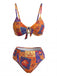1970s Paisley Floral Bikini Set With Crystal Horseshoe Ring - vintage swimsuit, pin-up swimwear for vintage lovers