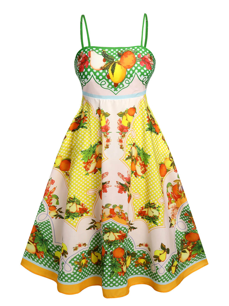 Multicolor 1940s Lemonis Print Midi Dress | Retro Stage Multicolor 1940s Lemonis Print Midi Dress | Retro Stage