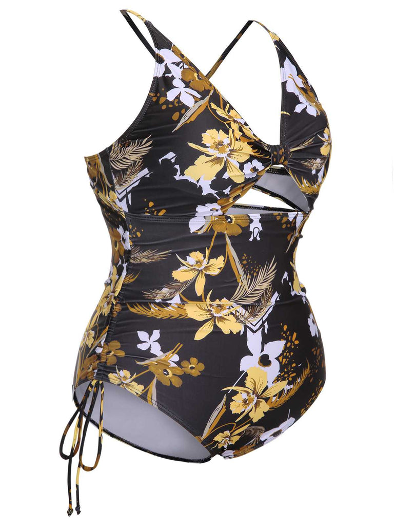 1940s Print One-Piece Swimsuit — 1940s poolside glamour meets sun-drenched confidence