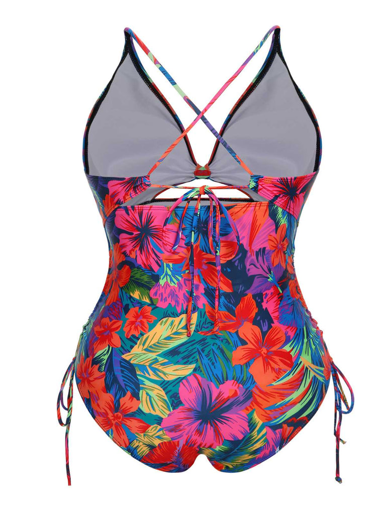 1940s Print One-Piece Swimsuit — 1940s poolside glamour meets sun-drenched confidence